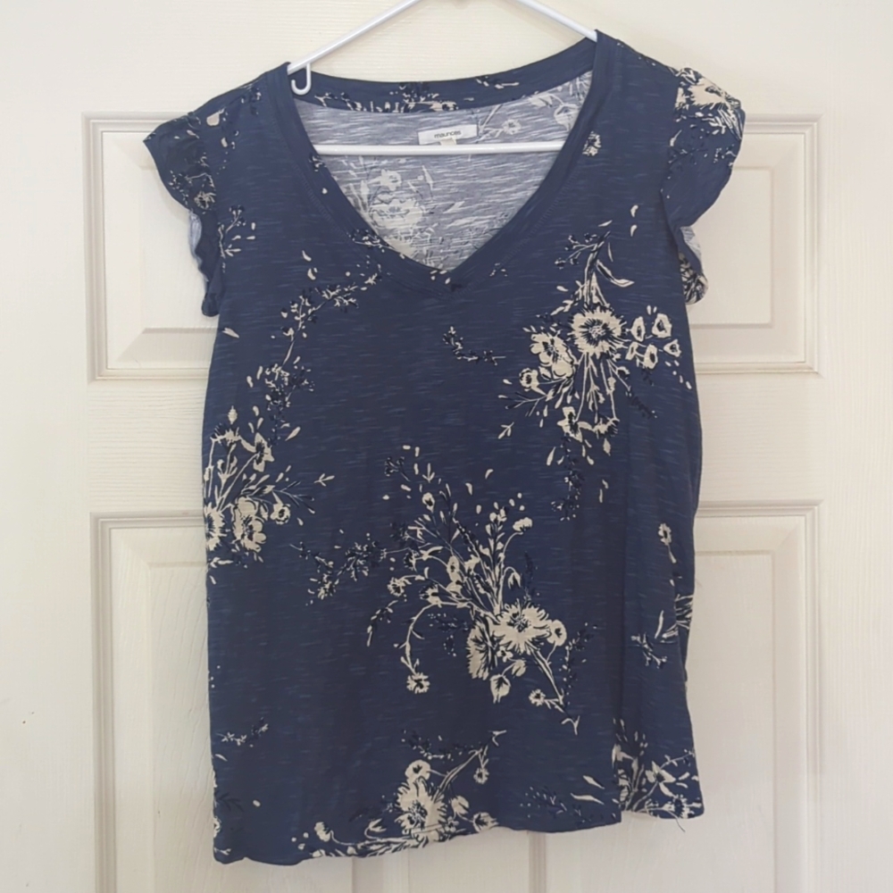 Brookside Floral V Neck Ruffle Sleeve Tee